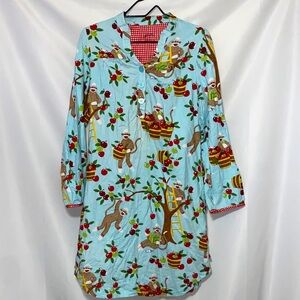 NICK & NORA WO SIZE MEDIUM SLEEP SHIET APPLE PICKING MONKEY DESIGN CLEAN POCKETS